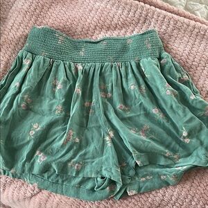 American Eagle Outfitters Teal Floral High Waist Shorts